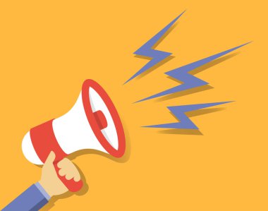 Düz tasarım vektör illüstrasyonu tanıtım için el ele megafon kavramı