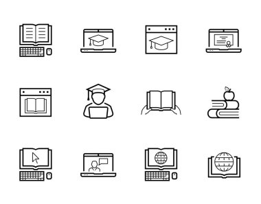 Çevrimiçi eğitim ve web tabanlı eğitim simgesi seti