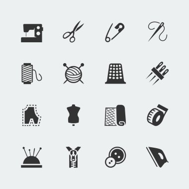 Vector sewing equipment and needlework icon set clipart