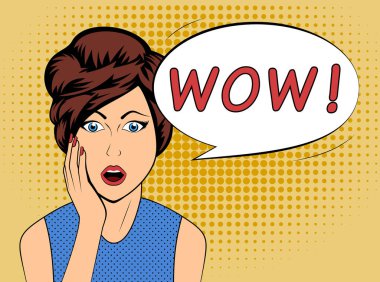 Vay canına, eski çizgi roman tarzında konuşma balonu olan şaşırmış bir kadın.