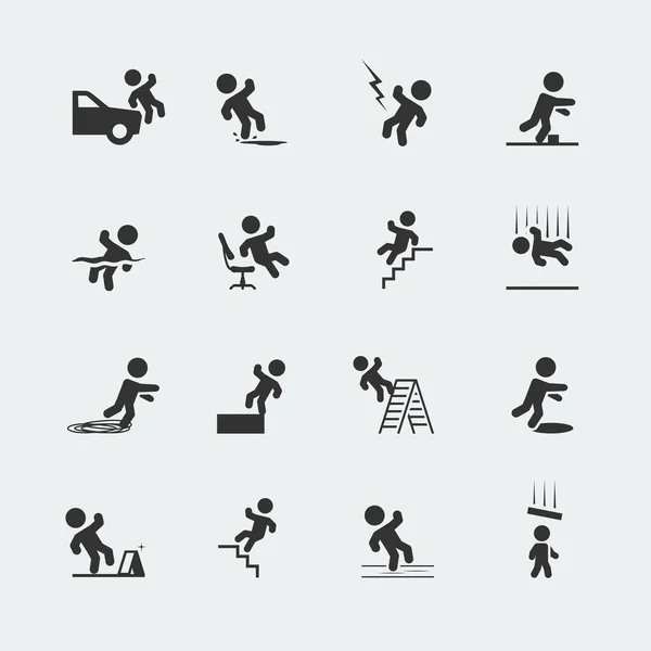 Signs Showing Stick Figure Man Various Forms Trips Slips Falls — Stock Vector