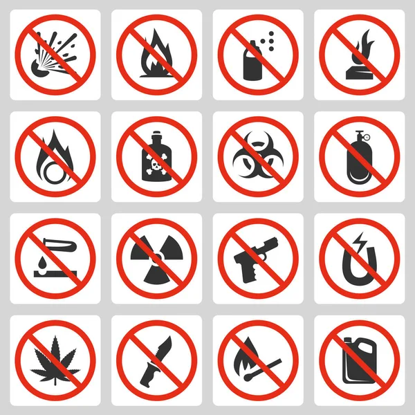 Signs Prohibited Luggage Items Airport Vector Icon Set — Stock Vector