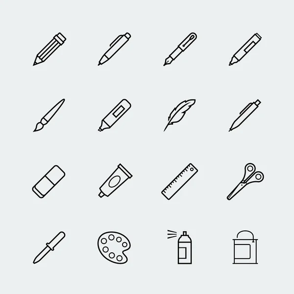 Drawing Writing Tools Icon Set Thin Line Style — Stock Vector