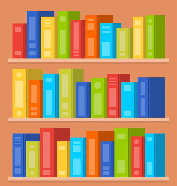 Libros Estantes Ilustración Plana Del Vector — Vector de stock