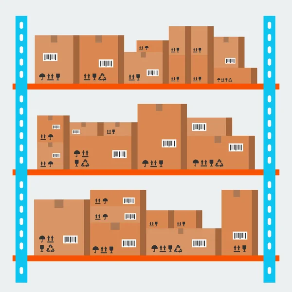 Schachteln Regalen Lagerkonzept Vektorflache Illustration — Stockvektor