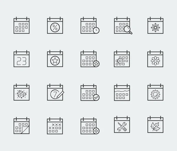 Vektor Kalendersymbol Dünnstrich Stil Gesetzt — Stockvektor