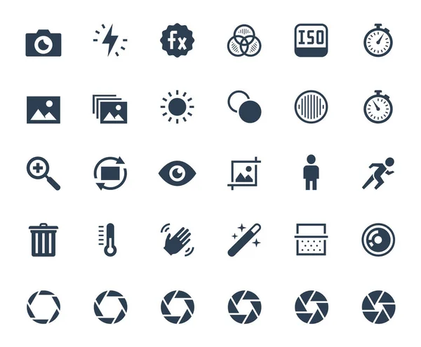Conjunto Iconos Vectores Relacionados Con Fotografía Cámara Digital — Archivo Imágenes Vectoriales