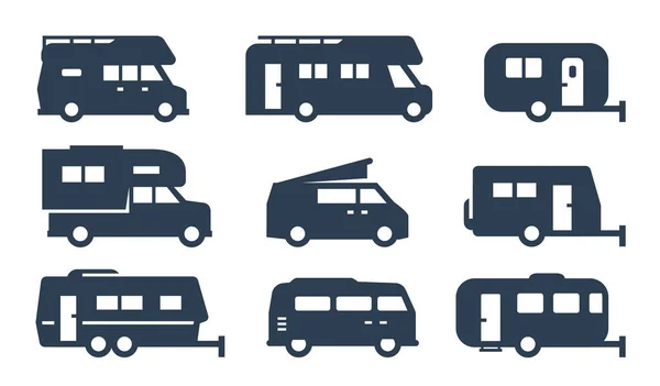 Coches Vehículos Recreativos Caravanas Iconos — Vector de stock