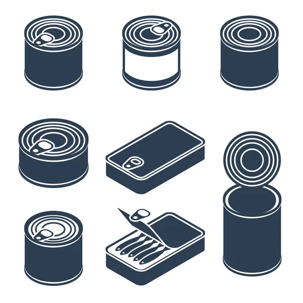 Sílhuetas Vetor Comida Enlatada Ícones —  Vetores de Stock