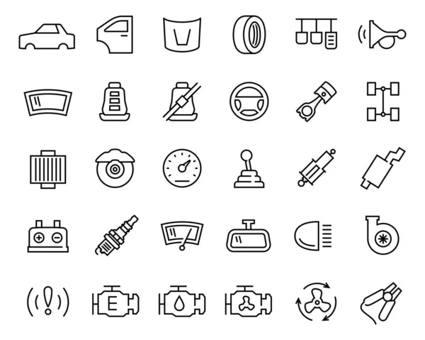 Car Parts Vector Icon Set Thin Line Style — Stock Vector