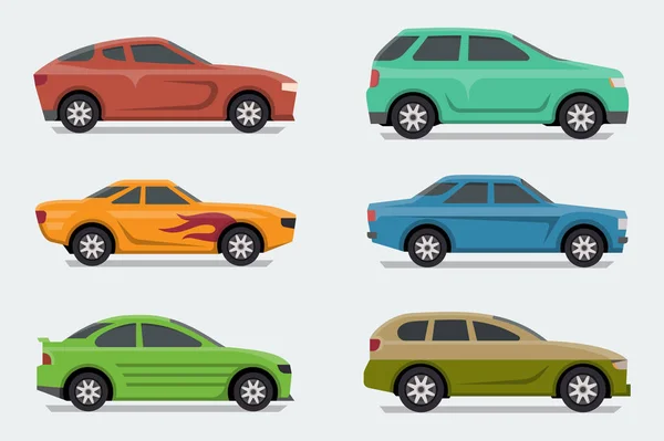 Flat Design Style Vector Cars Side View — Stock Vector