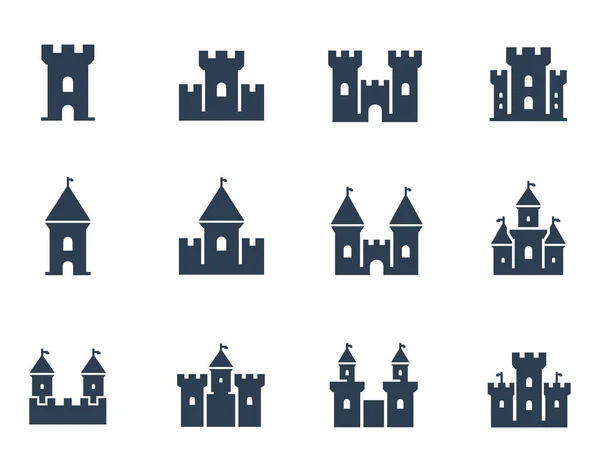 Set Icone Dei Castelli Medievali Vettoriali — Vettoriale Stock