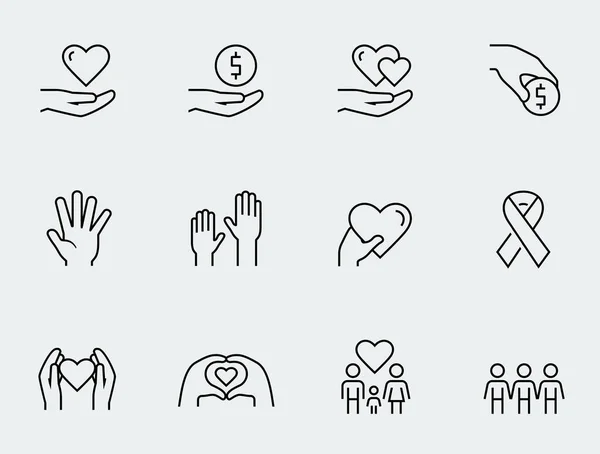 Charity Donation Volunteering Icon Set Thin Line Style — Stock Vector