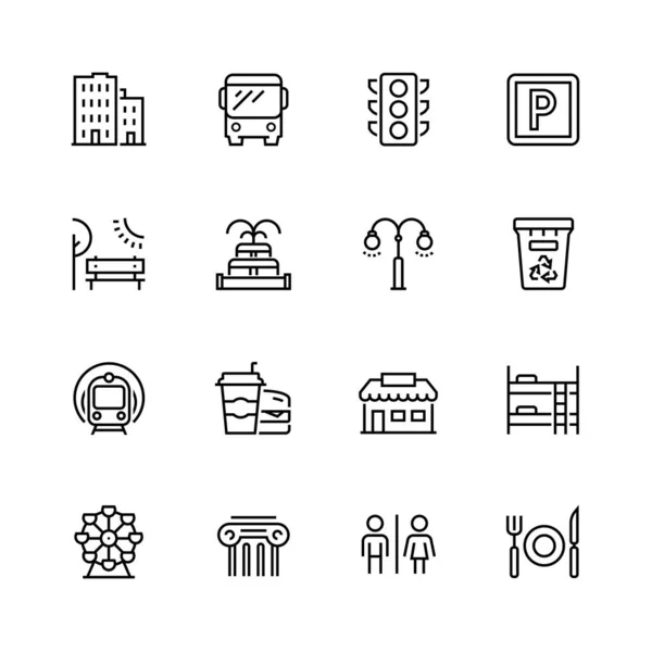 City Elements Icon Set Thin Line Style — Stock Vector