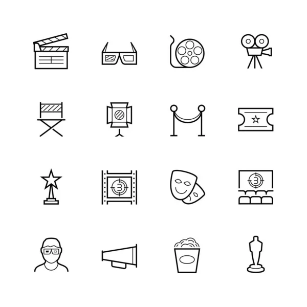 Kino Und Kino Thin Line Vektor Icon Set — Stockvektor