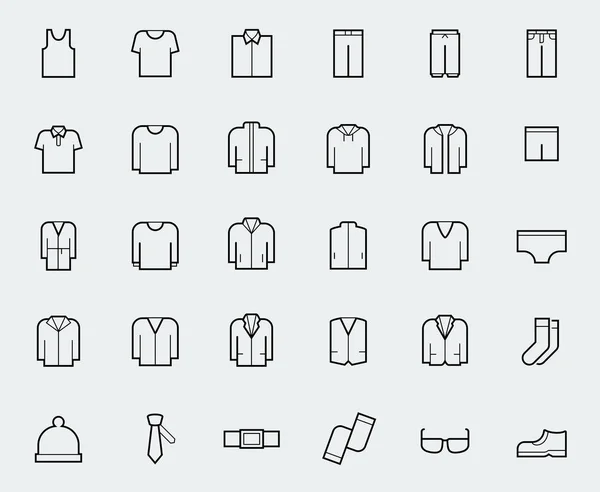 Icônes Vêtements Pour Hommes Dans Style Ligne Mince — Image vectorielle