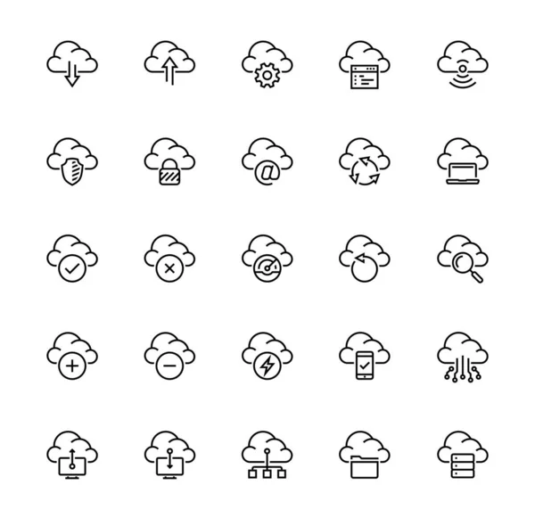Cloud Technology Computing Vector Icon Set Thin Line Style — Stock Vector