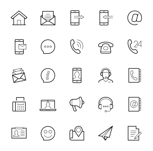 在白色背景上以细线样式与我们联系向量图标集 — 图库矢量图片