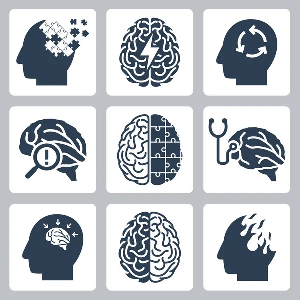 Brain Degenerative Deseases Memory Loss Related Icon Set - Stok Vektor