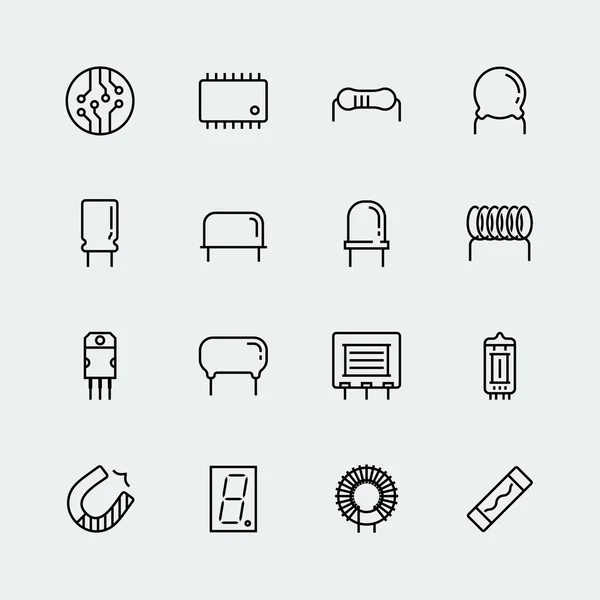 Electronic Components Vector Icon Set Thin Line Style — Stock Vector