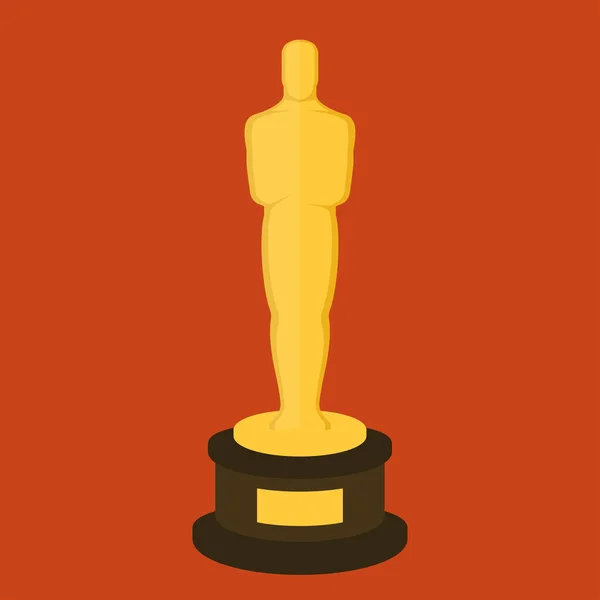 Golden Award Statuette Red Background Flat Design Style Illustration — Stock Vector