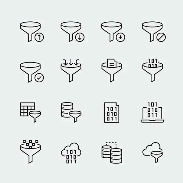 Filter Data Icon Set Outline Style — Stock Vector