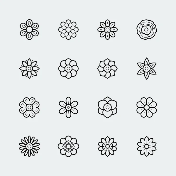 Flowers Icon Set Thin Line Style — Stock Vector