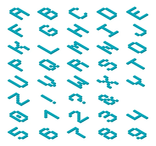 Διακοσμητική Μονόχωρη Γραμματοσειρά Από Πλαστικά Μπλοκ Κατασκευαστών Ισομετρικό Στυλ — Διανυσματικό Αρχείο