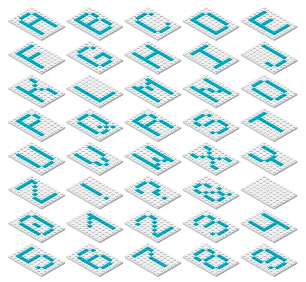 Dekorativní Monospaced Písmo Plastových Konstrukčních Bloků Izometrickém Stylu — Stockový vektor