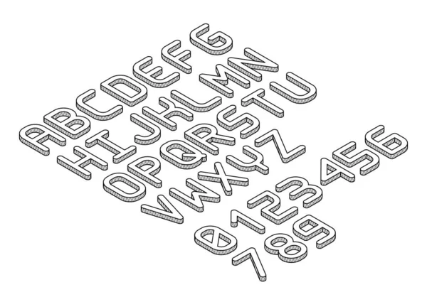 Isometrische Lettertype Alfabet Dunne Lijn Stijl — Stockvector