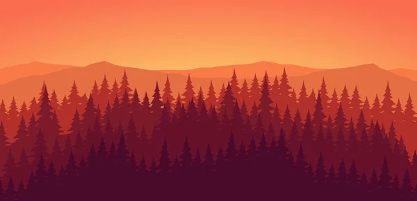 Сосновий Ліс Фоні Сутінкового Пейзажу — стоковий вектор