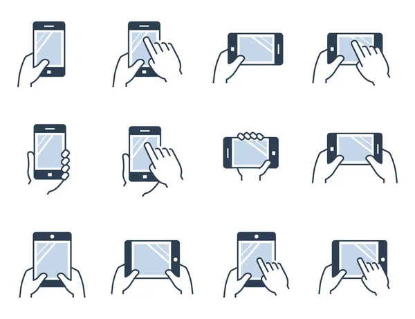 Mobile Gadgets Tablets Und Smartphones Händen Vektor Icon Set — Stockvektor