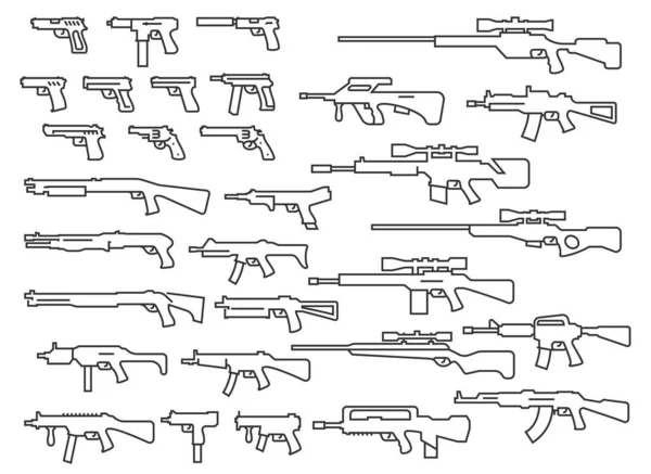 Pistolas Vectoriales Armas Estilo Línea Delgada — Vector de stock