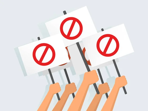 Vector Illustration Hands Holding Protest Banners — Stock Vector