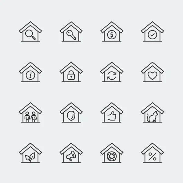House Conceptual Vector Icon Set Thin Line Style — Stock Vector