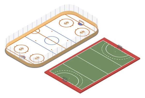 Isometric Ice Hockey Rink Field Hockey Court — Stock Vector