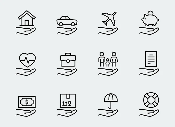 Insurance Related Icon Set Thin Line Style — Stock Vector