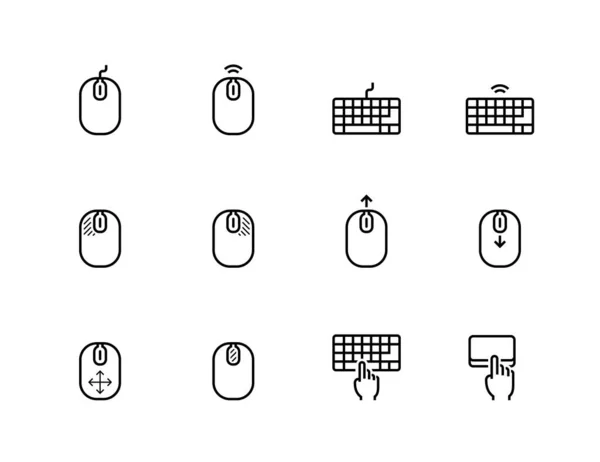 Computer Mouse Its Buttons Indication Keyboard Vector Icon Set Thin — Stock Vector