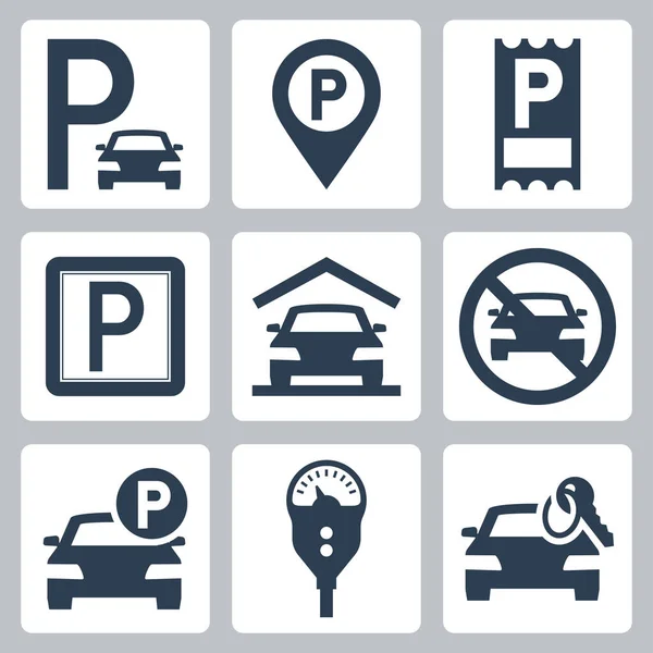 Estacionamiento Icono Vector Relacionado Conjunto — Vector de stock