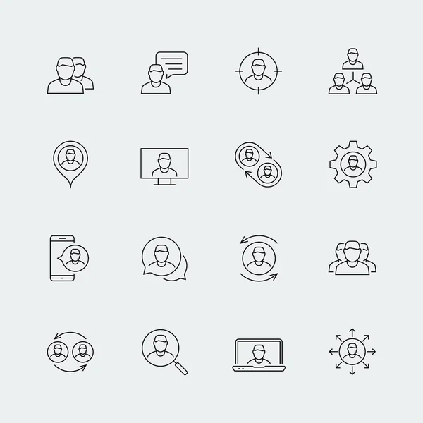 Person People Personnel Staff Related Vector Icon Set Thin Line — Stock Vector