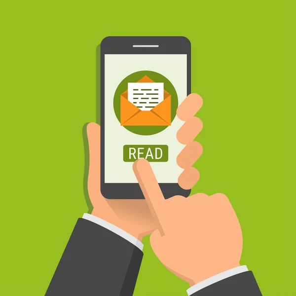 Aplikacja Mail Lub Powiadomienie Ekranie Smartfona Jedna Ręka Trzyma Ekran — Wektor stockowy