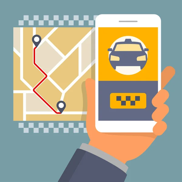 Handtelefoon Met App Voor Taxiverhuur Platte Illustratie — Stockvector