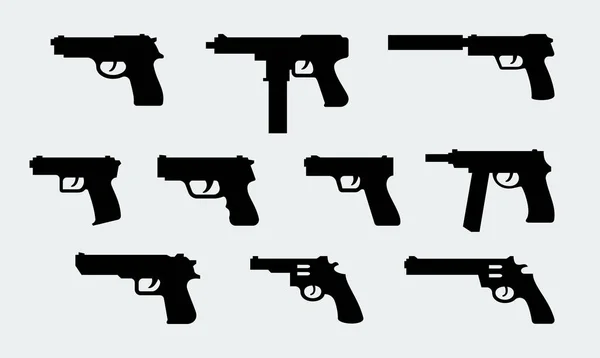 Conjunto Vetorial Silhuetas Pistolas Modernas — Vetor de Stock