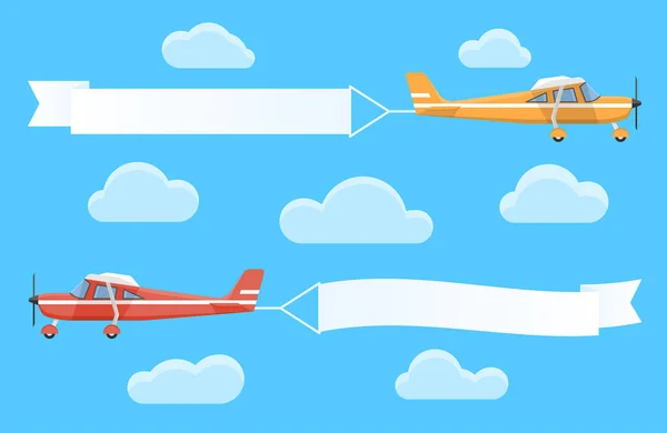 轻型飞机拉着飘扬的广告横幅 — 图库矢量图片