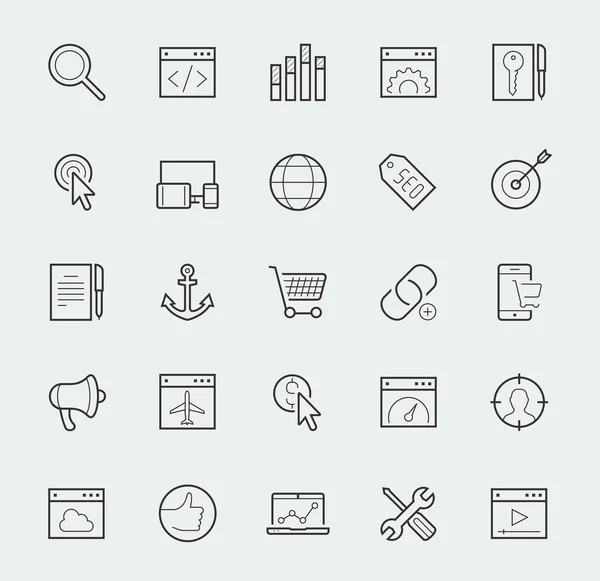 Thin Line Web Icons Gesetzt Suchmaschinenoptimierung Oder Seo — Stockvektor