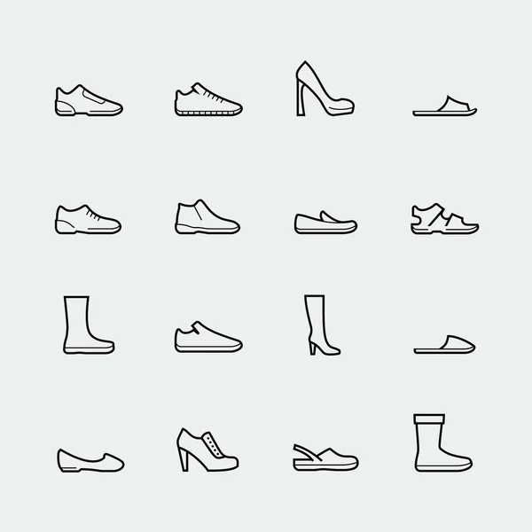 Icône Vectorielle Chaussures Réglée Dans Style Ligne Mince — Image vectorielle