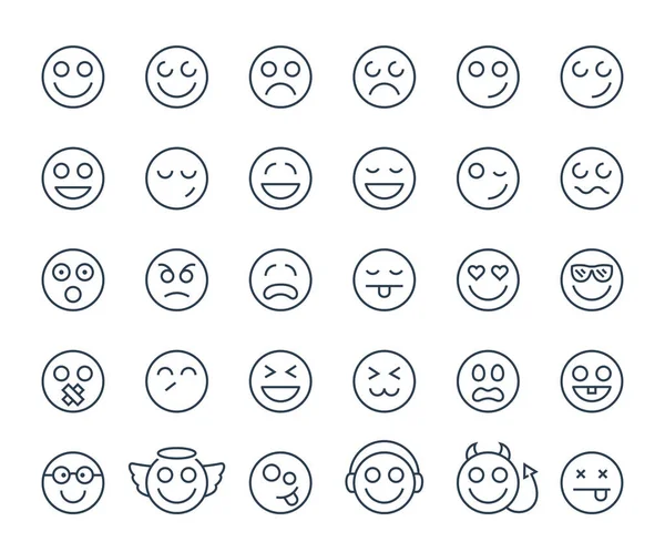 Set Emoticon Sorriso Linea Sottile Smiley Uno Sfondo Bianco Collezione — Vettoriale Stock