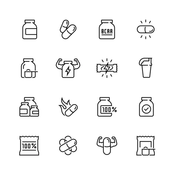 Sport Supplements Related Vector Icon Set Thin Line Style — Stock Vector