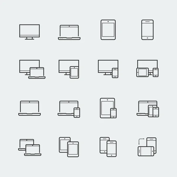 Responsieve Web Design Iconen Voor Computer Monitor Smartphone Tablet Laptop — Stockvector