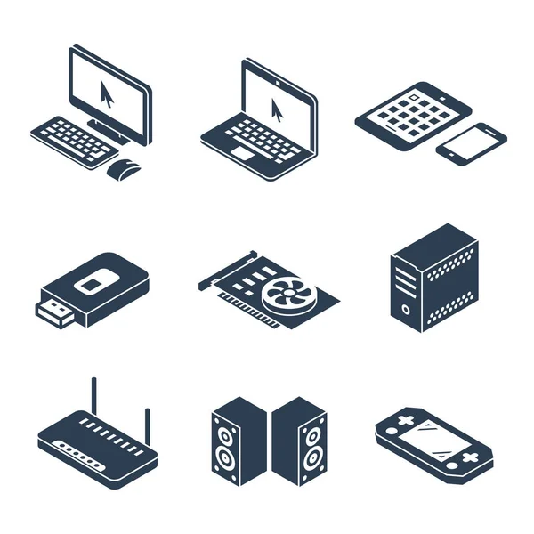 Computer Gadgets Hardware Isometric Vector Icons — Stock Vector